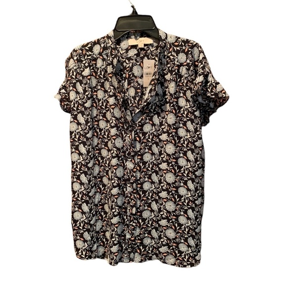 LOFT Floral Print Flutter Sleeve Blouse Navy Small NWT - Picture 1 of 6